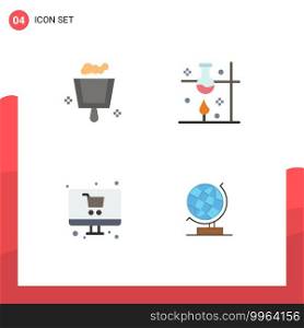 Flat Icon Pack of 4 Universal Symbols of broom, shopping, laboratory, science experiment, monitor Editable Vector Design Elements
