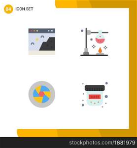 Flat Icon Pack of 4 Universal Symbols of browser, aperture, photo, chemistry, logo Editable Vector Design Elements