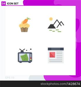 Flat Icon Pack of 4 Universal Symbols of cake, tv, easter, mountain, art Editable Vector Design Elements