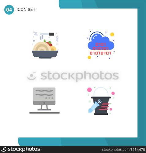 Flat Icon Pack of 4 Universal Symbols of chinese food, online, binary, digital, bucket Editable Vector Design Elements