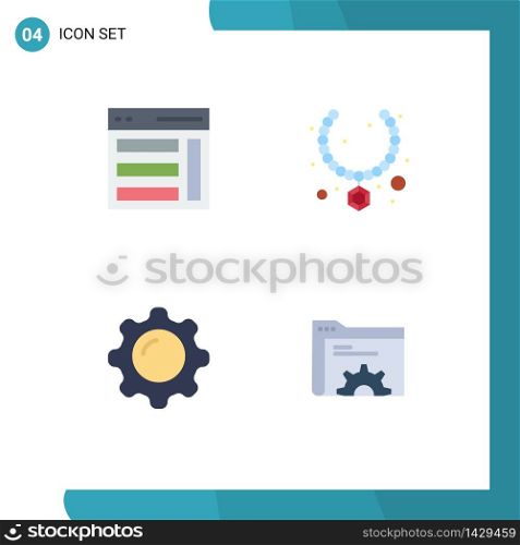 Flat Icon Pack of 4 Universal Symbols of communication, cosmetics, sidebar, necklace, interior Editable Vector Design Elements