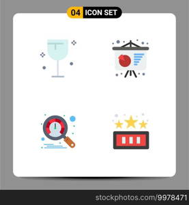Flat Icon Pack of 4 Universal Symbols of drinks, speedometer, wine, poster presentation, fun Editable Vector Design Elements