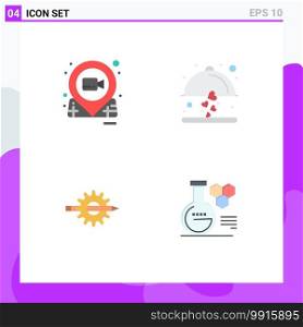 Flat Icon Pack of 4 Universal Symbols of film, content, pin, food, design Editable Vector Design Elements