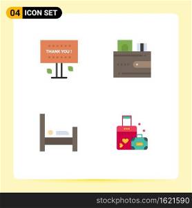 Flat Icon Pack of 4 Universal Symbols of greeting, bed, thank you, cash, people Editable Vector Design Elements