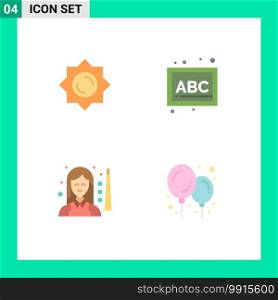 Flat Icon Pack of 4 Universal Symbols of sun, pool, abc, school, women Editable Vector Design Elements