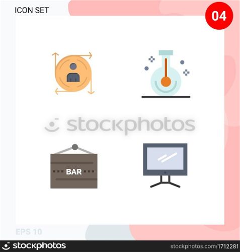 Flat Icon Pack of 4 Universal Symbols of user, bar, path, laboratory, drink bar Editable Vector Design Elements