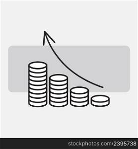 Flat icon with coin icon arrow up. Business financial investment. Chart concept. Vector illustration. stock image. EPS 10. . Flat icon with coin icon arrow up. Business financial investment. Chart concept. Vector illustration. stock image.