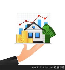 Flat icon with house money. 3d isometric illustration. Finance isometric. Flat icon with house money. 3d isometric illustration. Finance isometric.