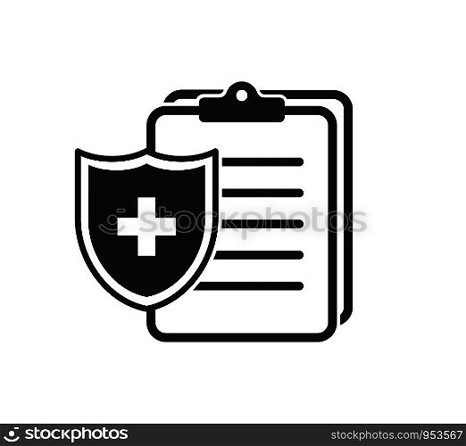 Flat icon with insurance linear icon. Medical clipboard. Medical health protection shield cross. Isolated vector sign symbol. EPS 10. Flat icon with insurance linear icon. Medical clipboard. Medical health protection shield cross. Isolated vector sign symbol.