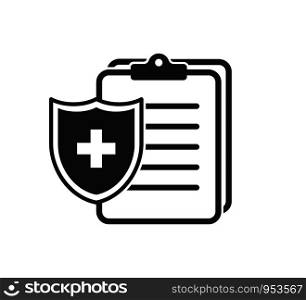 Flat icon with insurance linear icon. Medical clipboard. Medical health protection shield cross. Isolated vector sign symbol. EPS 10. Flat icon with insurance linear icon. Medical clipboard. Medical health protection shield cross. Isolated vector sign symbol.