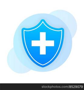 Flat icon with medical shield hand for concept design. Health care concept.. Flat icon with medical shield hand for concept design. Health care concept