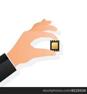 Flat icon with sim in hand. Hand holding mobile phone. Flat icon with sim in hand. Hand holding mobile phone.
