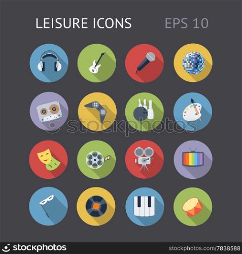 Flat icons for Leisure. Vector eps10 contains objects with transparency.