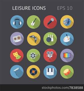 Flat icons for Leisure. Vector eps10 contains objects with transparency.