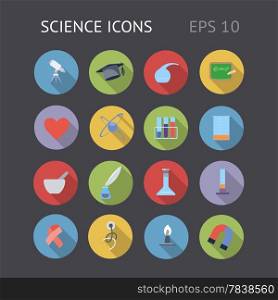 Flat icons for science and education. Vector eps10 contains objects with transparency.