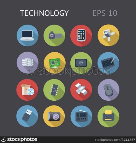 Flat icons for technology. Vector eps10 contains objects with transparency.