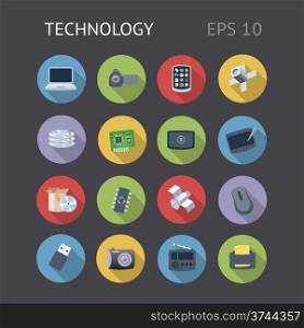 Flat icons for technology. Vector eps10 contains objects with transparency.