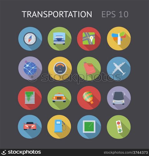 Flat icons for transportation. Vector eps10 contains objects with transparency.