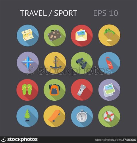 Flat icons for travel and sport. Vector eps10 contains objects with transparency.