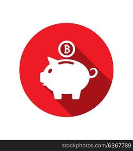 Flat Icons of Piggy Bank Concept with Bitcoin BTC, Bit-Coin , Long Shadow Style. Flat Icons of Piggy Bank Concept with Bitcoin BTC, Bit-Coin , Long Shadow Style - Illustration Vector