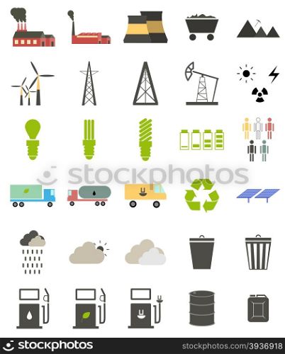 Flat icons on the theme of ecology. Vector illustration.