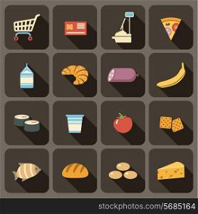 Flat icons set for Web and Mobile Applications. Supermarket.