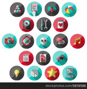 Flat Icons with long shadow. For web and mobile applications and financial service, business