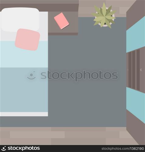 Flat illustration bedrooms with furniture and a view from above. Flat illustration bedrooms with furniture