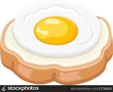 flat illustration icon symbol, sunny side up egg on white bread, creative drawing 