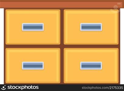 flat illustration icon symbol, wooden cupboard with lots of drawers for storage, creative drawing 