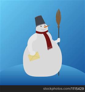Flat illustration of a snowman with a letter and a broom for your creativity