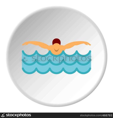 Flat illustration of man in red cap in swimming pool vector icon in flat circle isolated vector illustration for web. Man in red cap in swimming pool icon circle