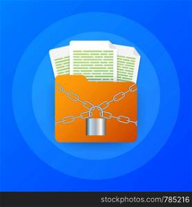 Flat illustration of security center. Lock with chain around laptop. Vector illustration.. Flat illustration of security center. Lock with chain around laptop. Vector stock illustration.