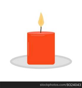 Flat illustration of typical scented wax candle isolated on white. Home design, interior, light  concept. Red Candle. Vector.