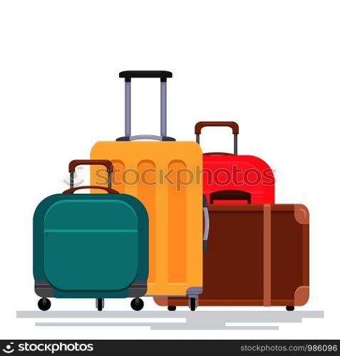 Flat illustration of various suitcases on a white background. Traveling with family. Vector element for postcards, banners and your creativity. Flat illustration of various suitcases on a white background. Traveling with family.