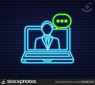Flat illustration with customer service. 3d vector illustration. Customer support service. Neon icon. Flat illustration with customer service. 3d vector illustration. Customer support service. Neon icon.