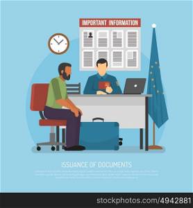 Flat Immigration Illustration. Issuance of documents for immigrant flat vector illustration