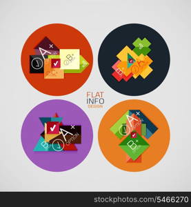 Flat infographic design concept set. Geometrical shaped blank templates with sample text. Can be used as infographic template, business card design, abstract geometric symbols, multipurpose web elements, mobile