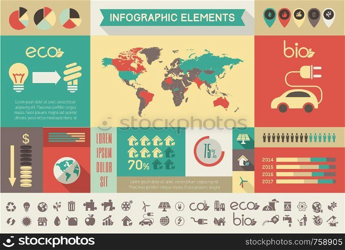Flat Infographic Elements. Opportunity to Highlight any Country on the World Map. Vector Illustration EPS 10.