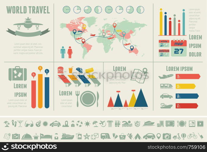 Flat Infographic Elements plus Icon Set. Vector EPS 10.