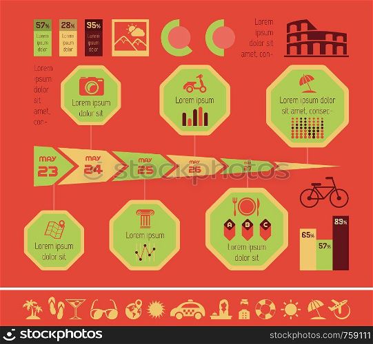 Flat Infographic Elements plus Icon Set. Vector EPS 10.. Travel Infographic Template.
