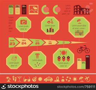 Flat Infographic Elements plus Icon Set. Vector EPS 10.. Travel Infographic Template.