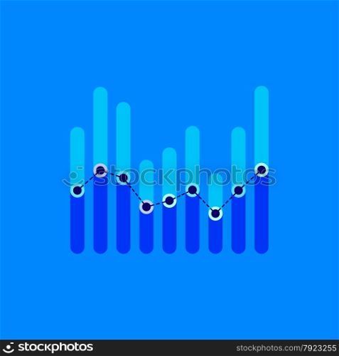 Flat infographics with two levels blue overlapping bars and dotted center line graph