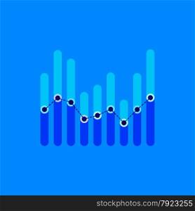 Flat infographics with two levels blue overlapping bars and dotted center line graph