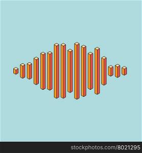 Flat isometric music wave made of peak lines