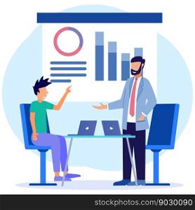 Flat isometric vector illustration isolated on white background. Financial consulting concept. Ask for expert input about business.