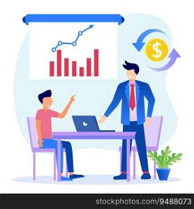 Flat isometric vector illustration isolated on white background. Financial consulting concept. Ask for expert input about business.
