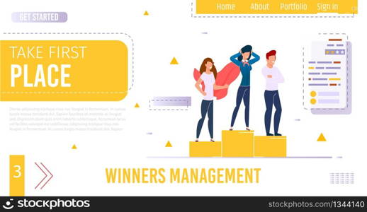 Flat Landing Page Giving Idea for Achieve Success. Training Services, Online Courses Coaching Secrets to Take First Place. Successful Targeting, Development, Management, Marketing. Vector Illustration. Flat Landing Page Giving Idea for Achieve Success