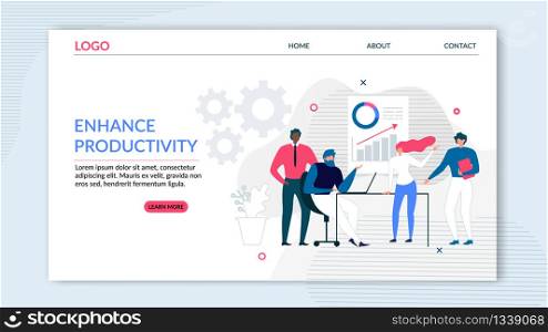 Flat Landing Page Offering Enhance Productivity. Effective Teamwork and Workforce Management. Tools for Increasing Business Profit and Finance Success. Vector Productive Working Illustration. Flat Landing Page Offering Enhance Productivity