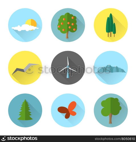 Flat landscape elements. Flat landscape elements flat icons set vector